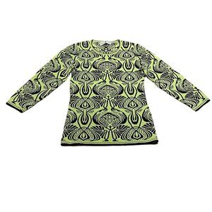 Tanya Lam Top 3/4 Length Sleeves Green Black Floral Pattern Stretch Womens Small